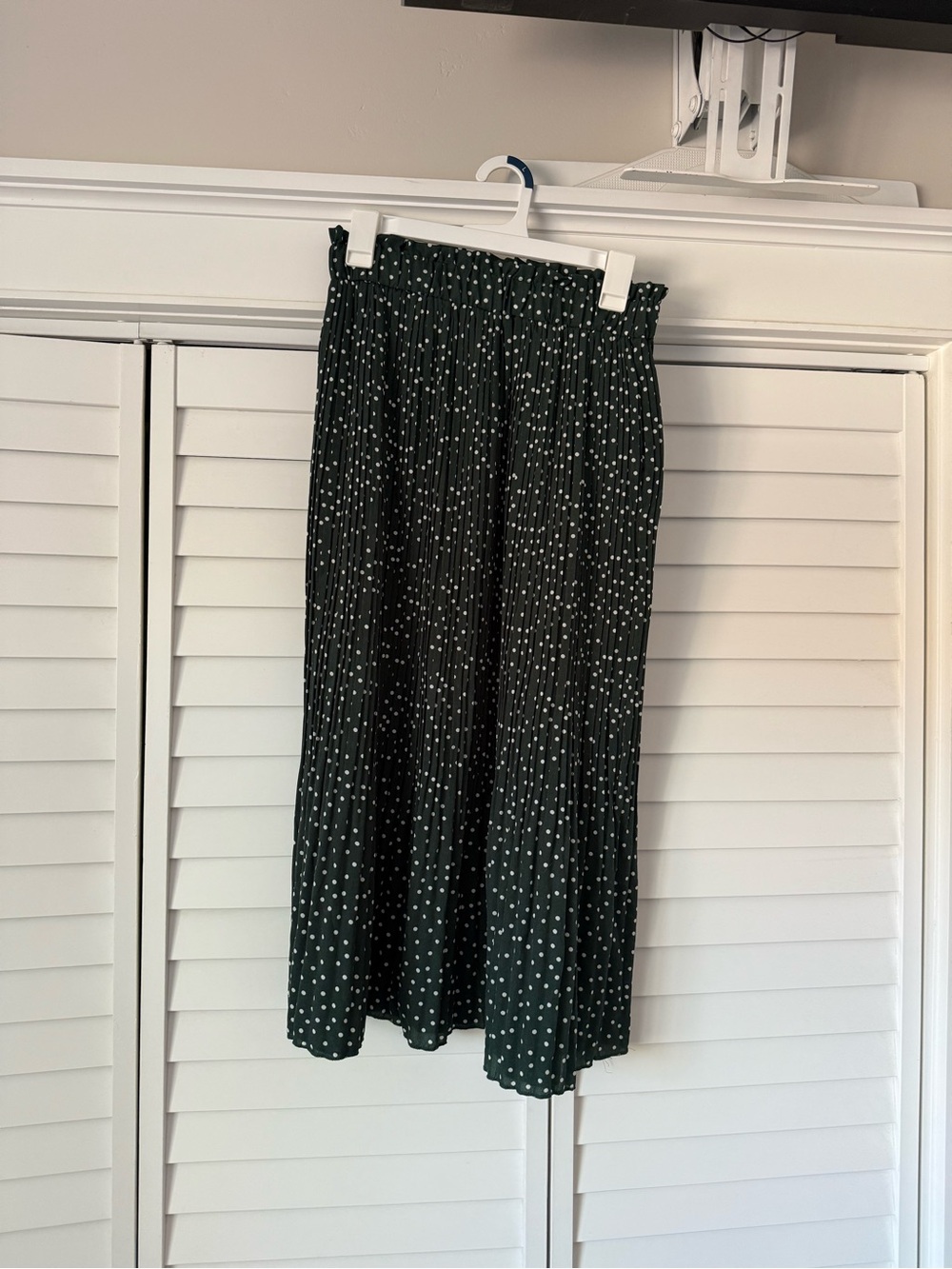 Women’s Dark Green Polka Dot Pleated Midi Skirt